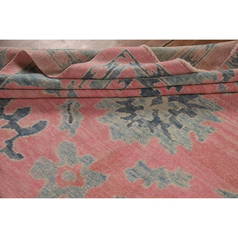 Hand Knotted Oriental 100% Wool Carpet Transitional All-Over Pink Oushak Area Rug - 12' 5'' X 9' 5''