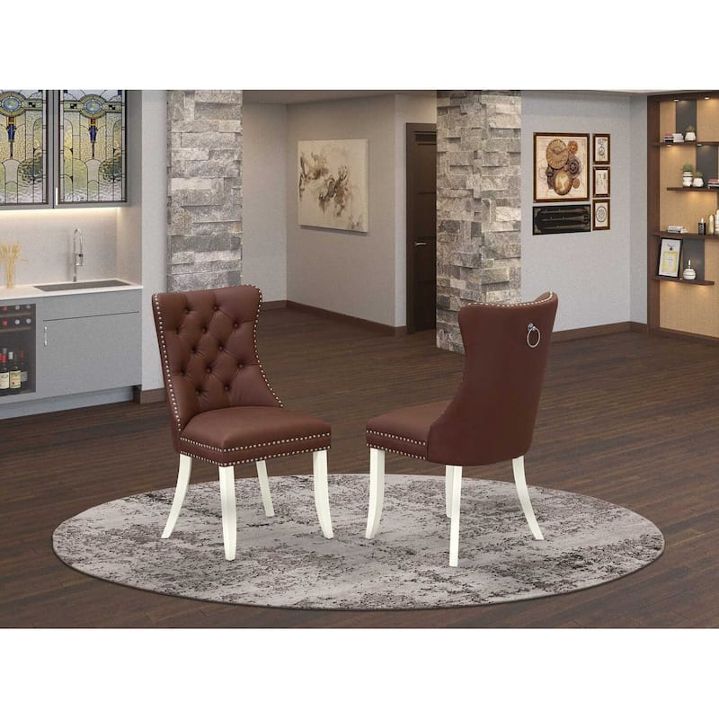 Parsons Dining Chairs Set of 2 - Burgundy Faux Leather Padded Chairs with Nailhead Trim