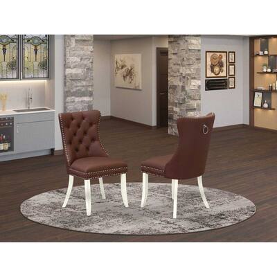 Parsons Dining Chairs Set of 2 - Burgundy Faux Leather Padded Chairs with Nailhead Trim