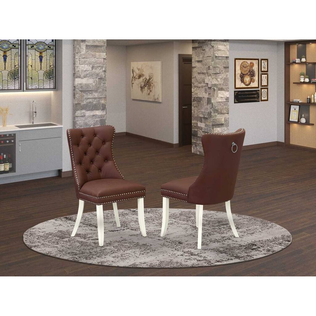 Parsons Dining Chairs Set of 2 - Burgundy Faux Leather Padded Chairs with Nailhead Trim