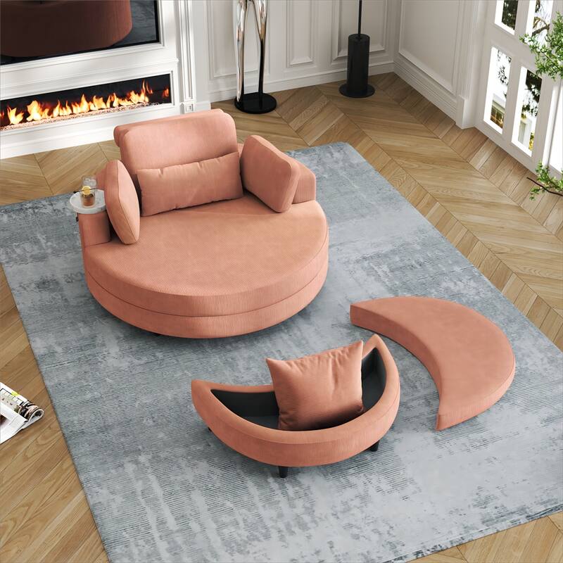 51" Fabric Sofa with Throw Pillows,Waist Pillow and Ottoman