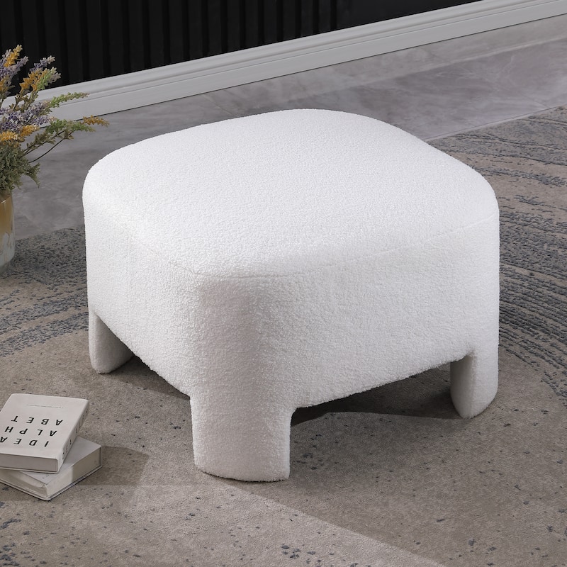 White Sherpa Sofa Ottoman 28.74", No Assembly - Perfect Living Room Addition