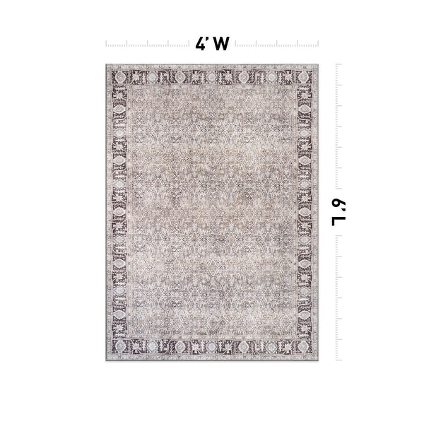 dimension image slide 6 of 27, Vintage Washable Rug – Low Pile with Subtle Pattern, Perfect for Neutral Spaces in Living Room, Entryway, or Bedroom