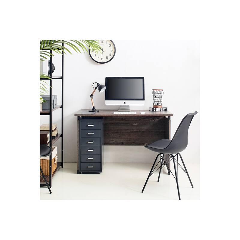 Retro Writing Desk - Rustic Gray Wood Desk for Home Office - Compact Computer Table
