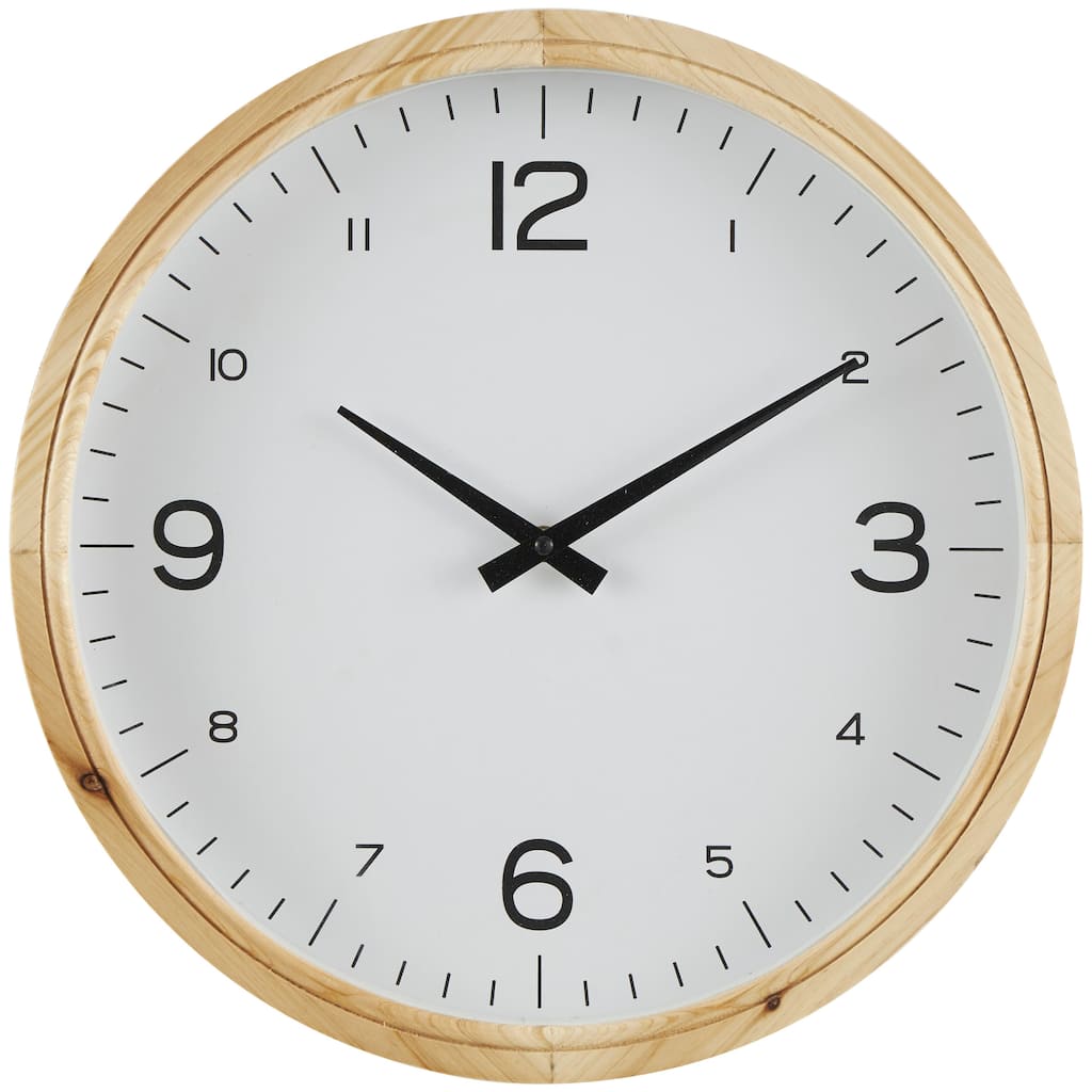 Wood Decorative Wall Clock with White Backing - Light Brown - Roche River Decor