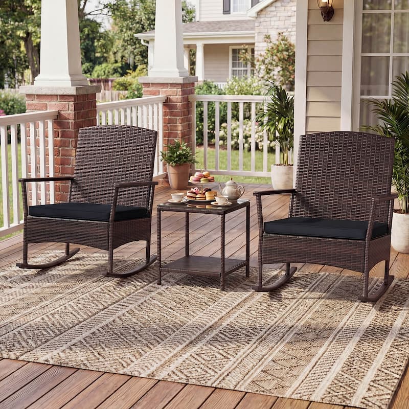 Costway 3 Piece Patio Rocking Set Wicker Rocking Chairs with 2-Tier - See Details