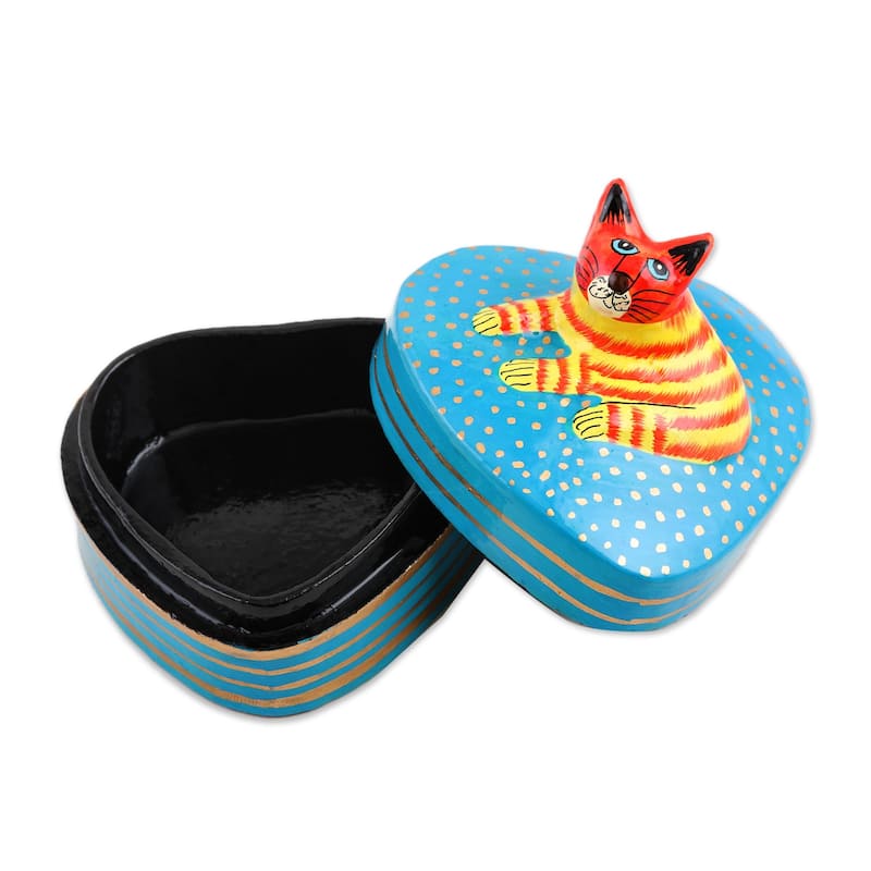 Novica Handmade Cat Love Decorative Papier Mache Box