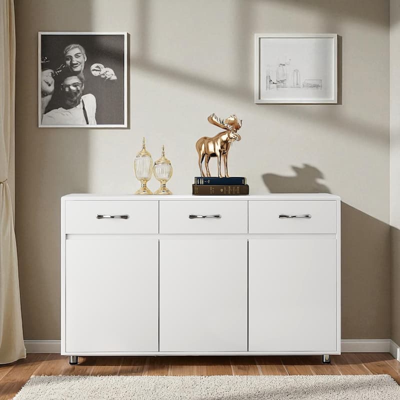 Modern Sideboard Buffet Cabinet with 3 Doors, 3 Drawers, Adjustable Storage Shelves and Steel Tube Legs