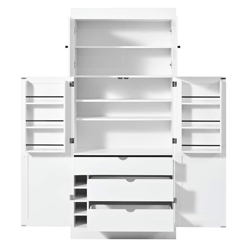 77" Tall Modern Shaker Kitchen Pantry with Wine Rack, Freestanding Storage Cabinet with Drawers & Door Shelves
