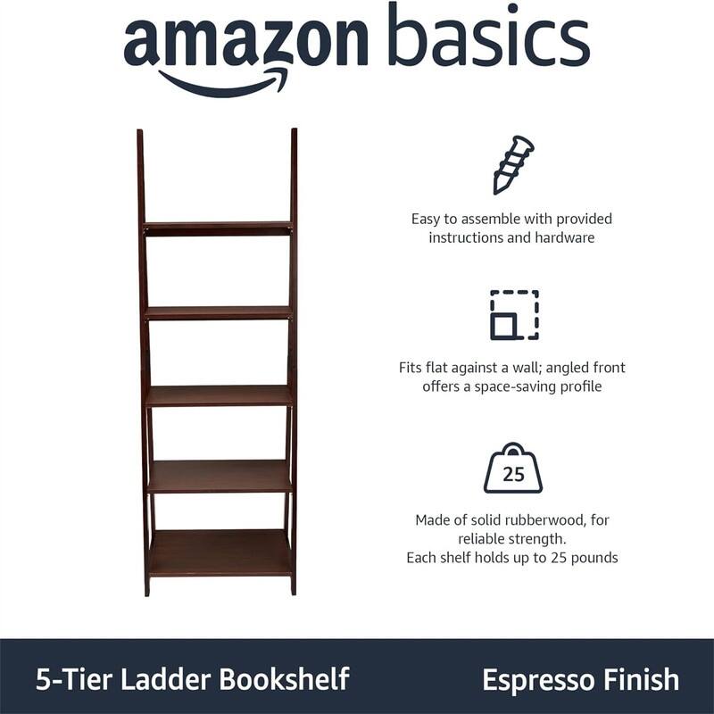 Modern 5 Tier Ladder Bookshelf Organizer - 14"D x 24.8"W x 70.1"H