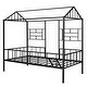 preview thumbnail 9 of 10, Black Metal Twin Size House Bed wHouse-shaped Frame, Ladder, Guardrail