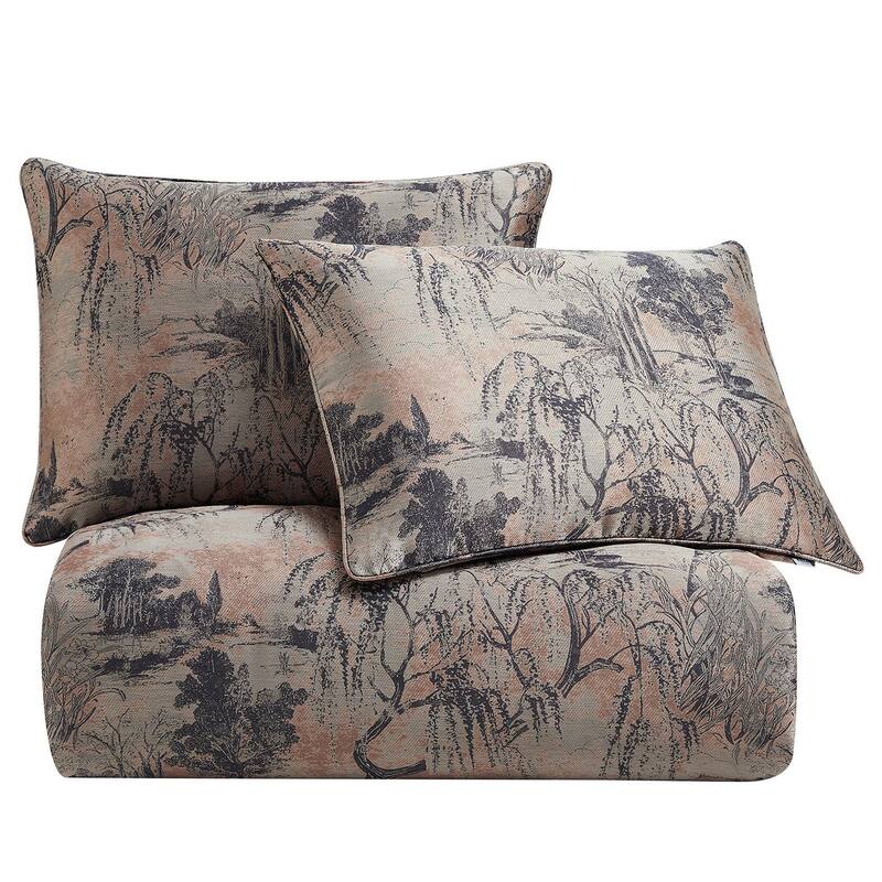 HiEnd Accents Pastoral Jacquard Modern Luxury Bedding Metallic Tree 3 Piece Comforter Set
