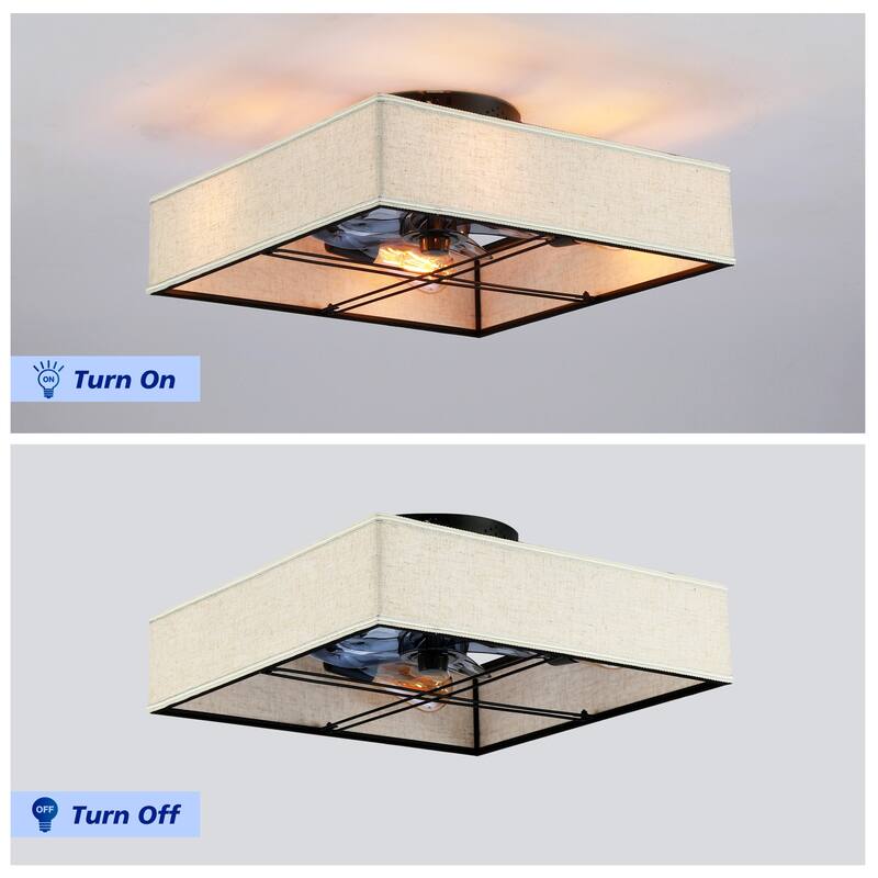 20" Caged Ceiling Fans Flush Mount,Low Profile Fabric Farmhouse Ceiling Fan with Remote Control - N/A