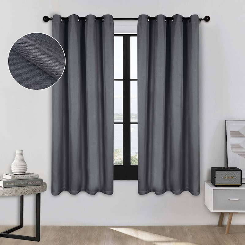 Superior Linen Washable Room Darkening Curtains, Set of 2 Panels - 52" x 63" - Charcoal