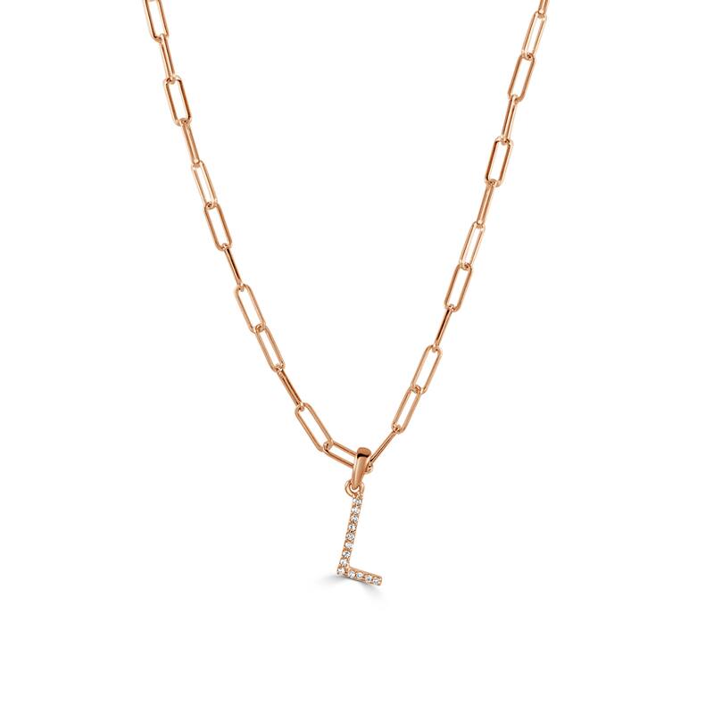 Joelle Collection Diamond Initial Letter Necklace Paperclip 14K Gold 16-inch Chain 1/10 TDW Necklace