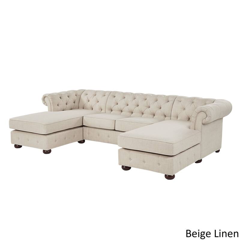 Knightsbridge Tufted Scroll Arm Chesterfield 4-Seat Sofa and Chaise Lounges by iNSPIRE Q Artisan - Beige Linen