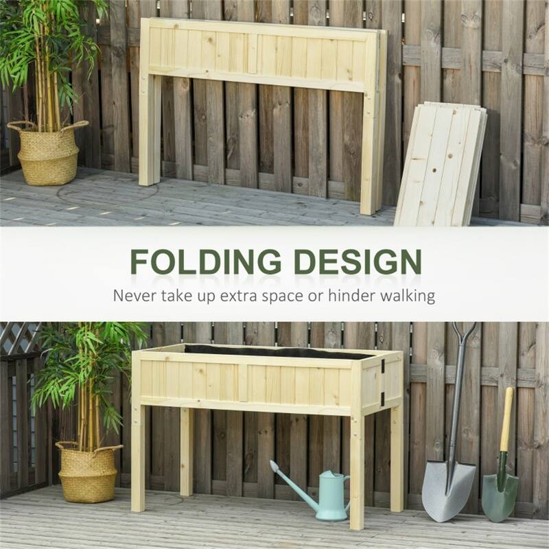 Foldable Natural Wood Raised Garden Bed Fir Wood Elevated Planter Box for Patio Balcony and Garden - 45.25" L x 22" W x 30" H