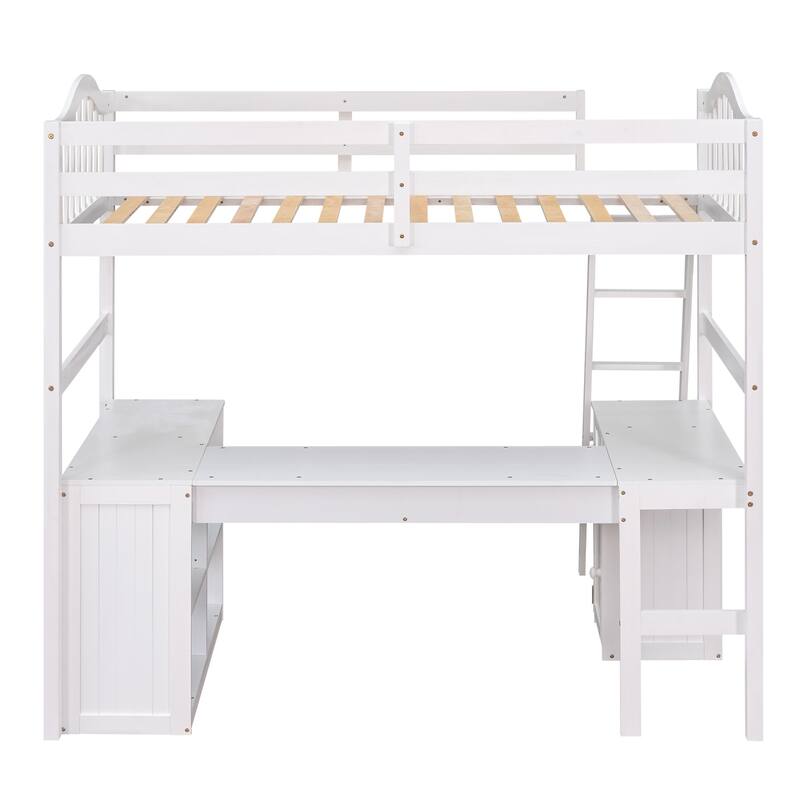 Twin Loft Bed with Drawers, Shelves, Desk, and Cabinet, Space-Saving Wooden Loft Bed