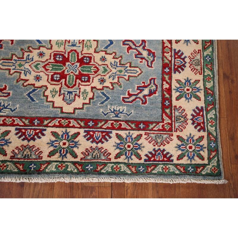 Light Blue Traditional Kazak Foyer Rug Hand-Knotted Wool Carpet - 3'3" x 4'11"