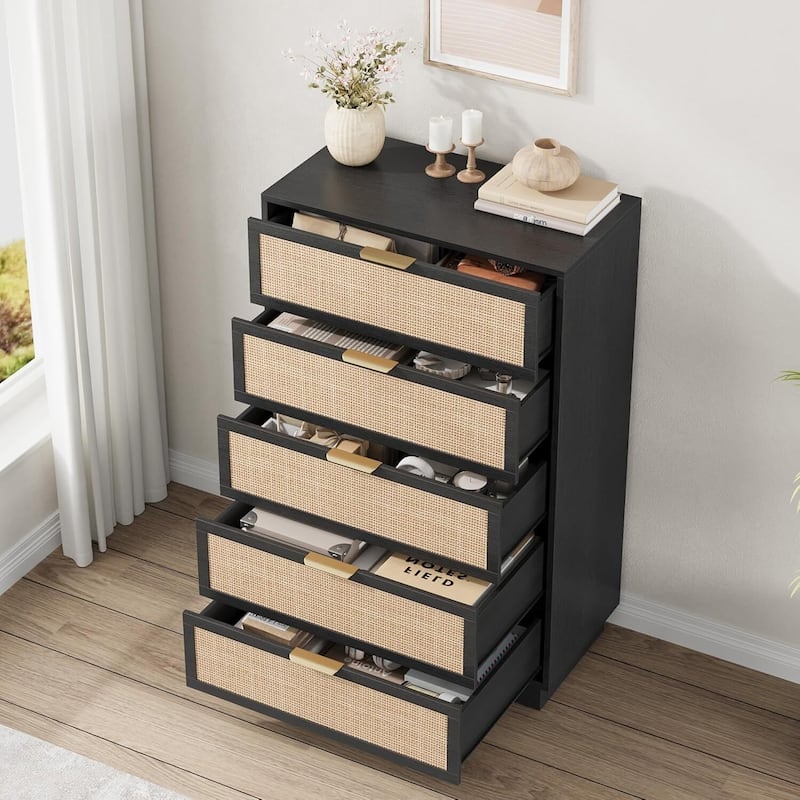 5 Drawer Rattan Dresser for Bedroom
