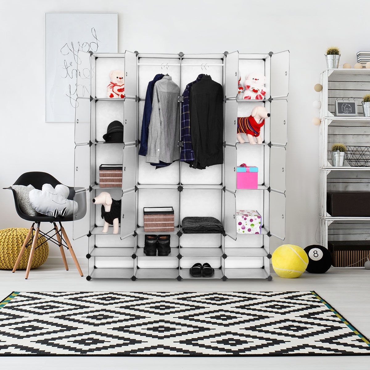 With Wooden Hammer Diy Interlocking Costway Portable Wardrobe