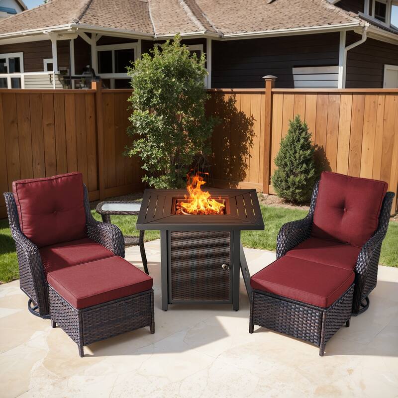 Gymojoy 6-Piece Fire Pit Set with Swivel Chairs, Ottomans & Side Table for Patio, Backyard, Deck