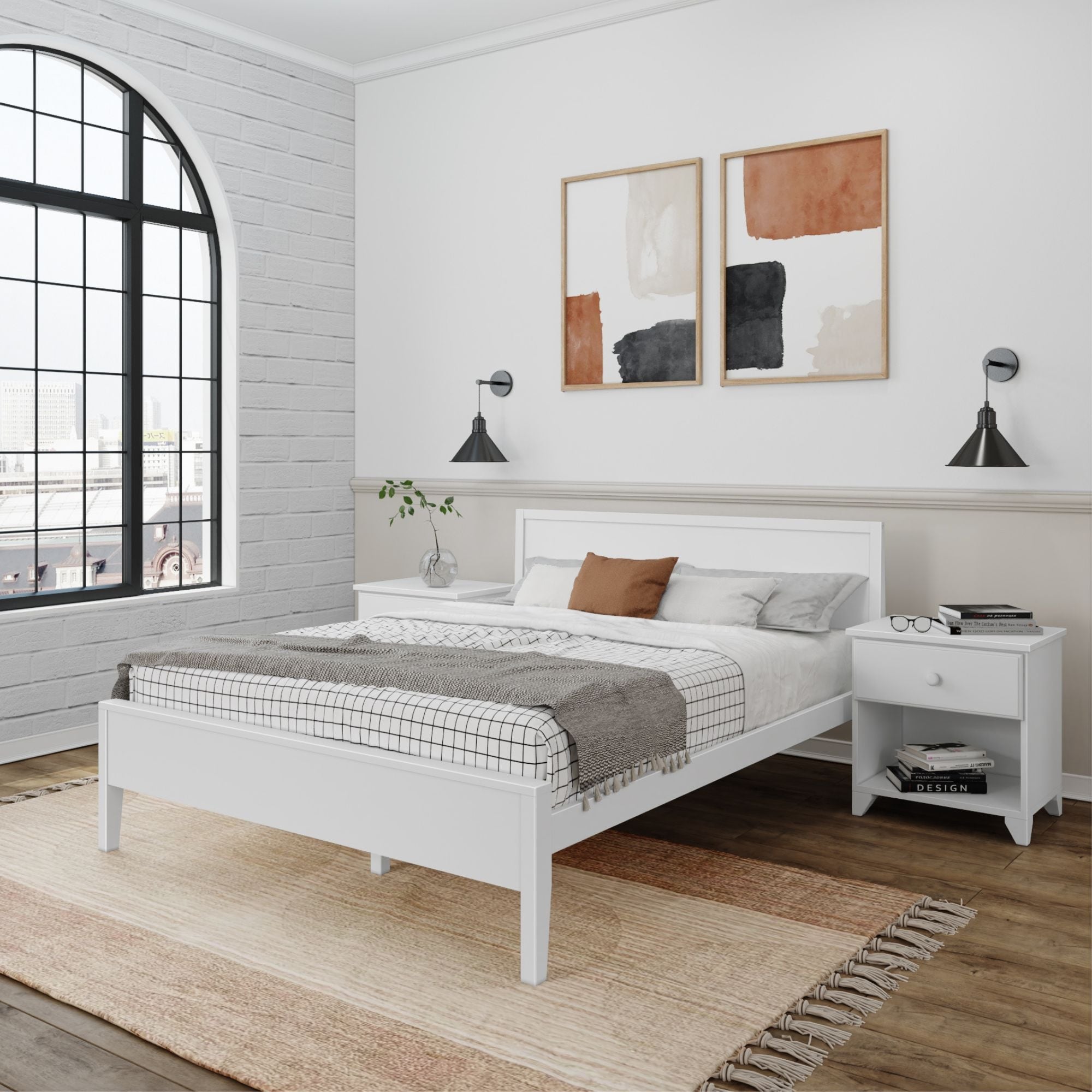 Queen Platform Wood Bed with Panel Headboard