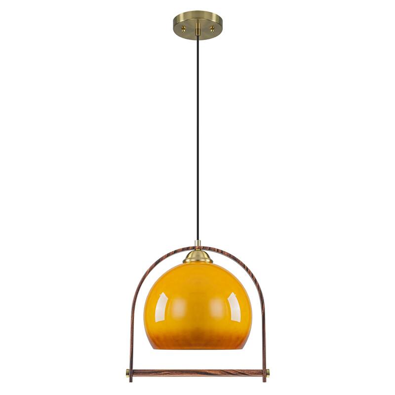 Modern Amber Globe Pendant Light with Arch Frame Kitchen Fixture - Dia.12.5-in