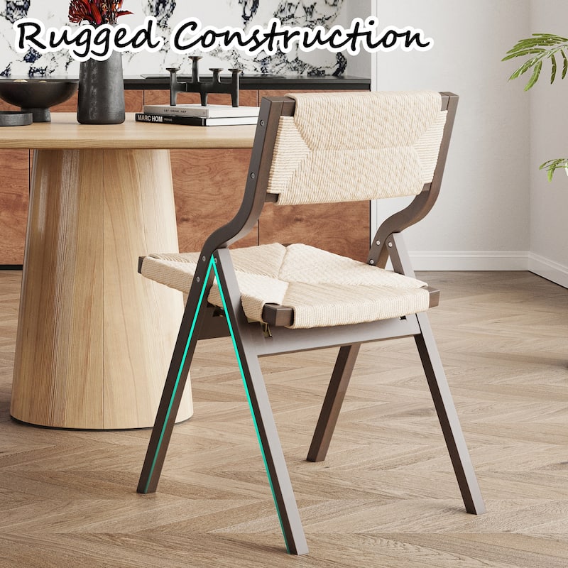Wood Folding Chairs, Foldable Chairs Wooden Stackable Dining Chairs with Woven Seat & Webbing Back, Dining Chair Set of 2