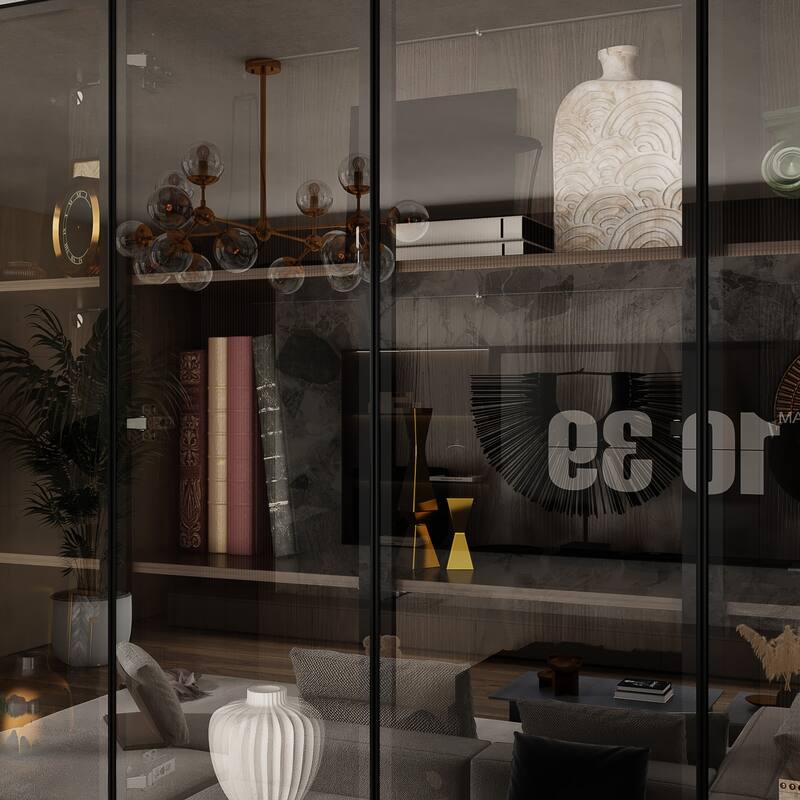 LED-Lit Wood Grain Cabinet - Configurable Storage for Home or Office