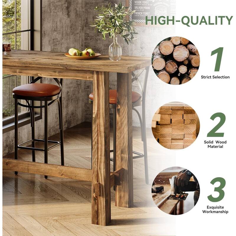 63" Solid Wood Bar Table, Bar Height Pub Table for Kitchen, Home Bar