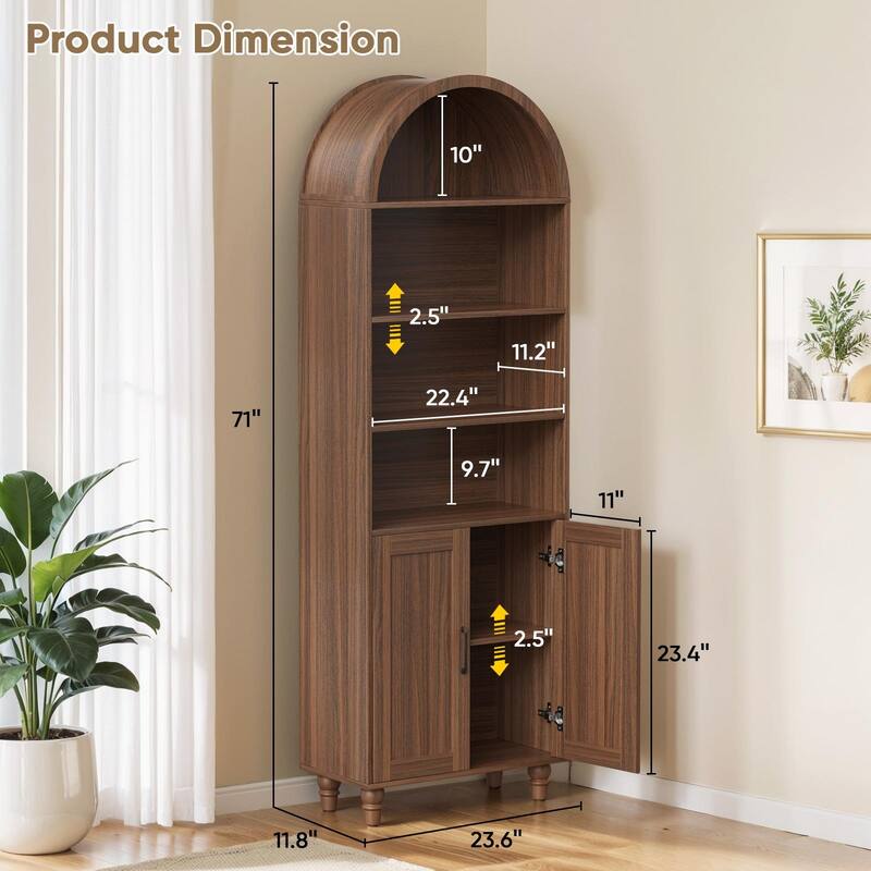 Pocassy 7 Tier Bookcase Arched Bookshelf for Living Room, Bedroom