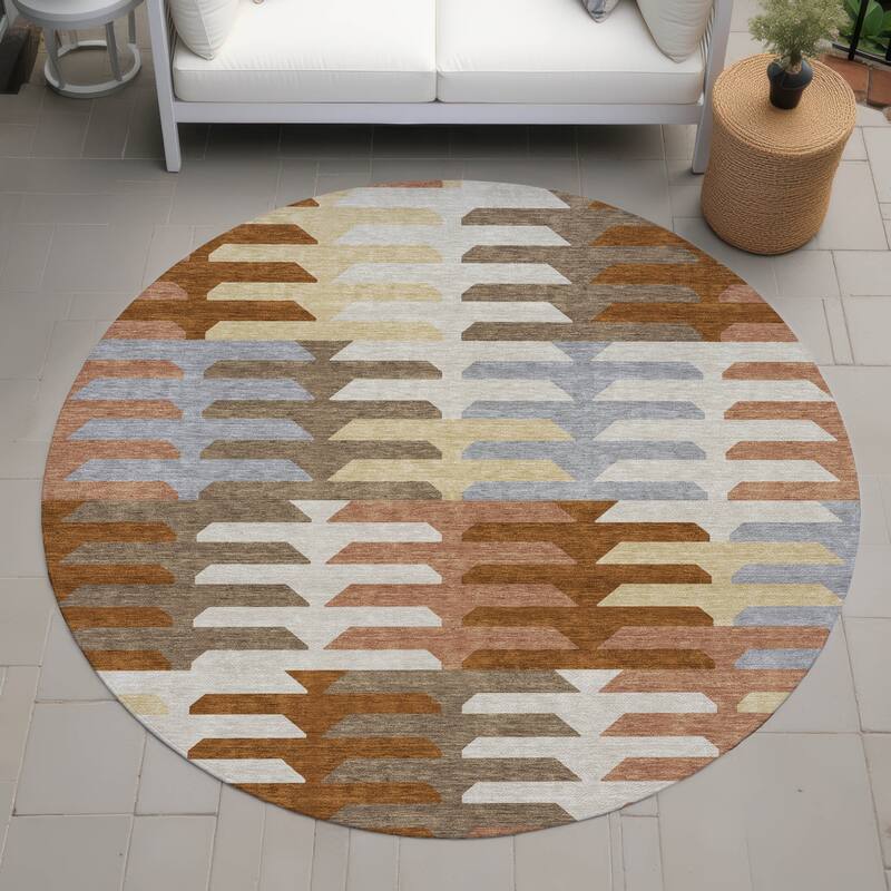 Machine Washable Indoor/ Outdoor Modern Stacks Chantille Rug - Copper - 8' x 8'