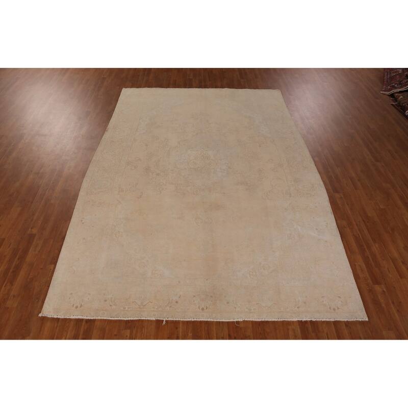 Hand Knotted Oriental 100% Wool Carpet Traditional Medallion Peach Tabriz Area Rug - 11' 1'' X 7' 6''