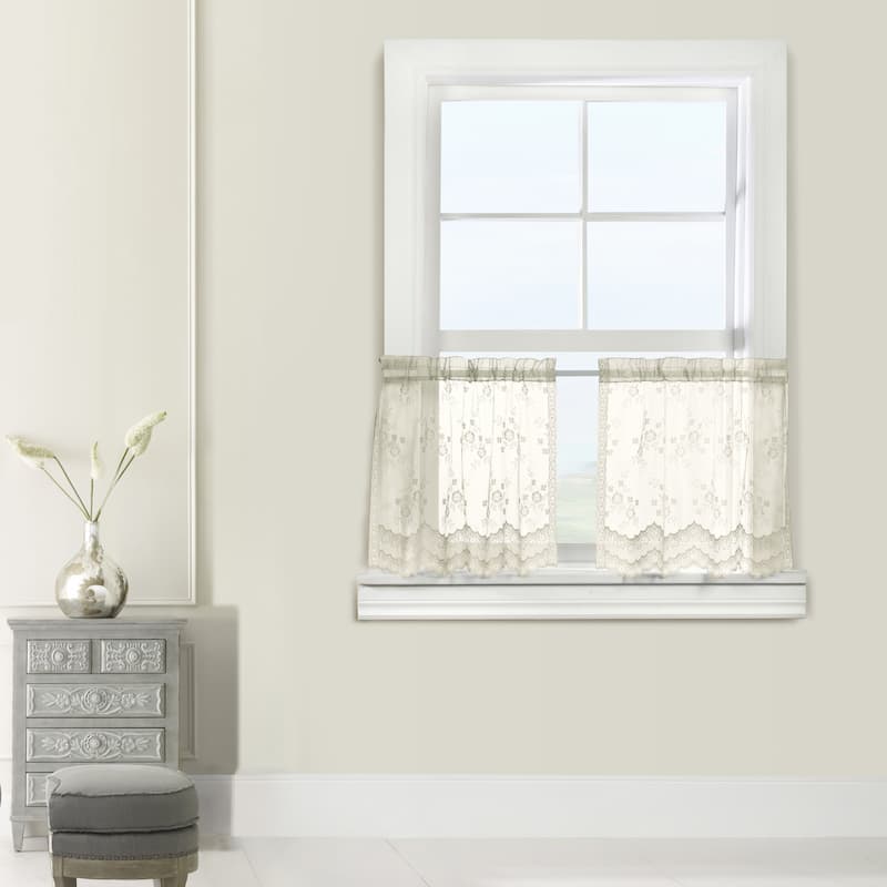 Mona Lisa Jacquard Lace Window Curtain Panel by Habitat - 56" x 24" - Tier - shell