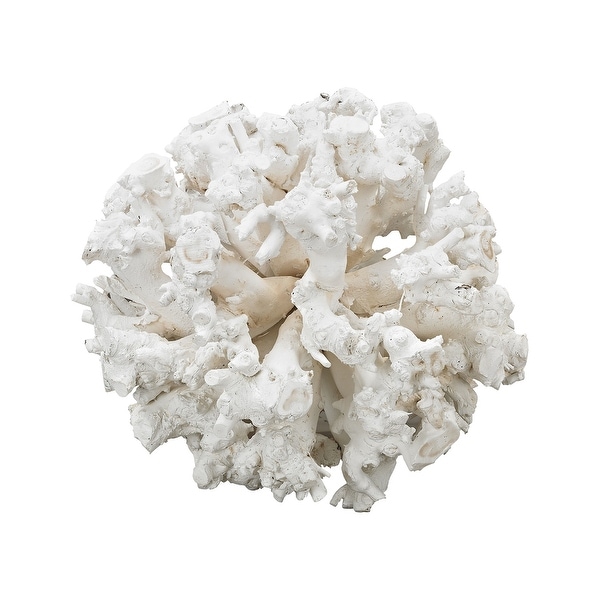 18” White Wooden Gnarly Sphere Figurine Decoration - N/A