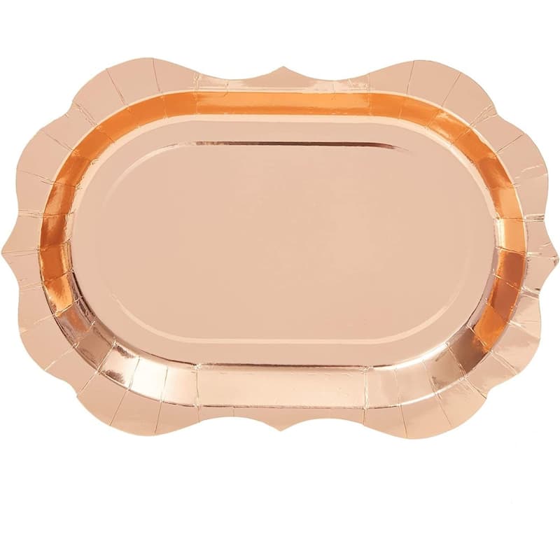 Vintage Rose Gold Foil Paper Serving Trays for Parties (9 x 13 In, 24 Pack)