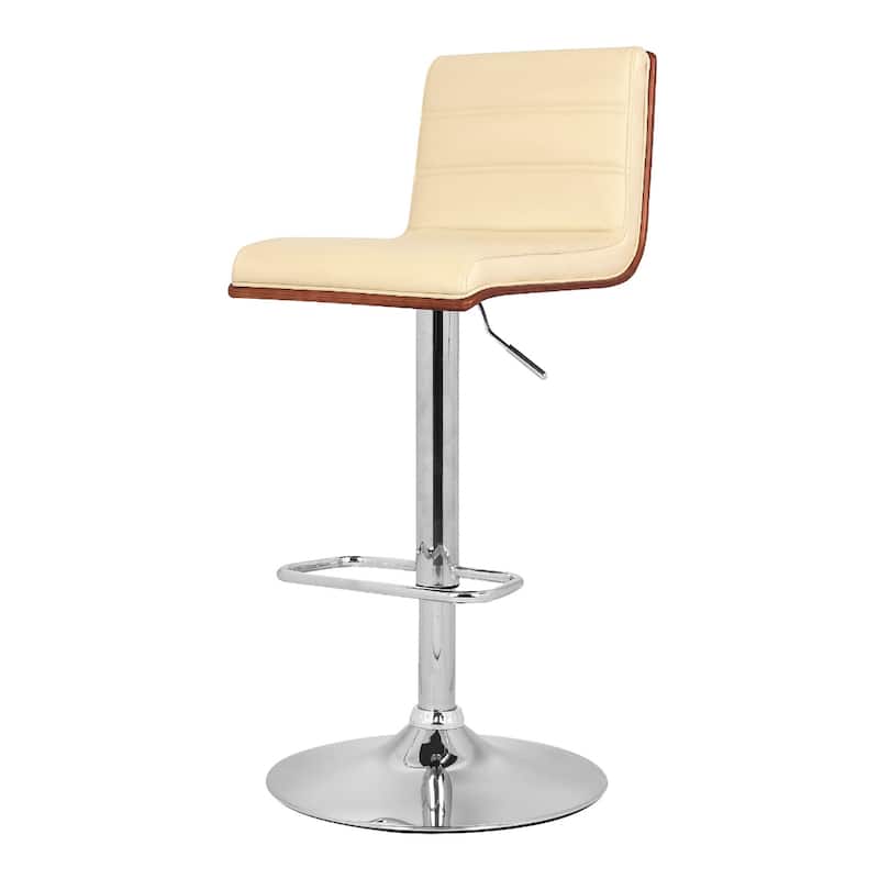 23" Modern Cream Faux Leather Seat Adjustable Swivel Bar Stool with Footrest and Chrome Base - 42"H x 14"W x 15"D