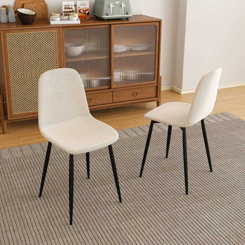Modern Fabric Dining Chair Set of 4, Armless Side Chair with Iron Legs