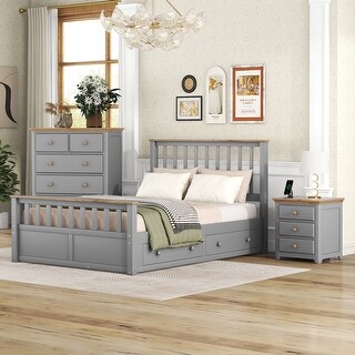 3-Pieces Full Size Bedroom Sets, Full Size Platform Bed with Nightstand ...