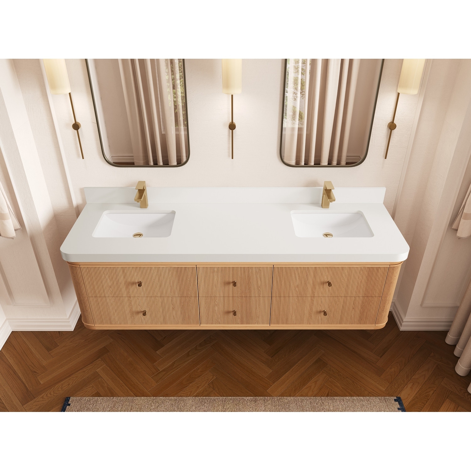 Willow Collections 72 in. W x 22 in. D Hampton Floating White Oak Double Bowl Sink Bathroom Vanity with Countertop