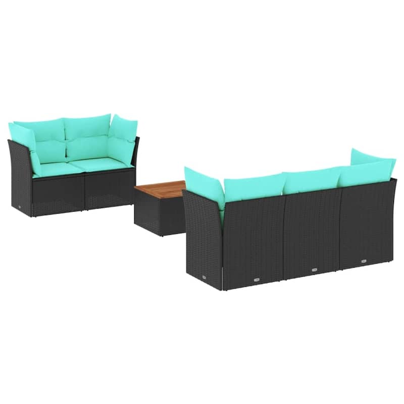 vidaXL 6 Piece Patio Sofa Set with Cushions Black Poly Rattan - 24.4 x 24.4 x 27.2