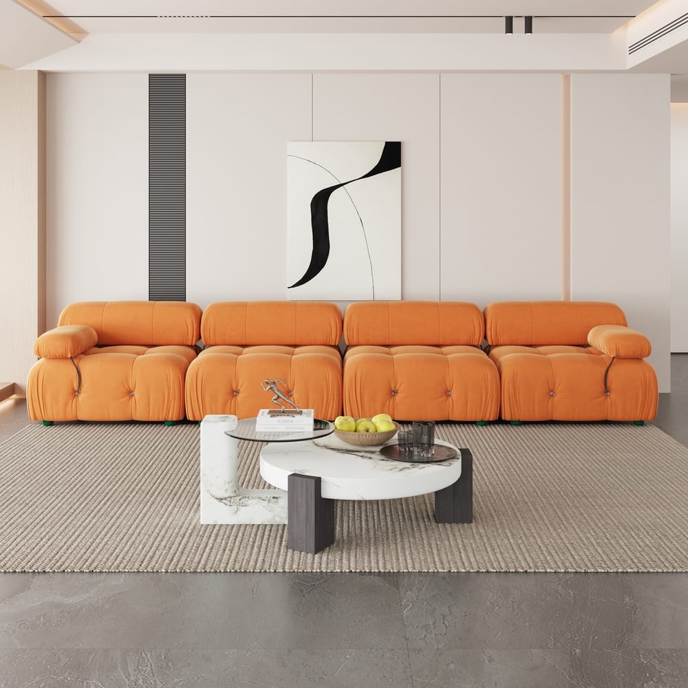 Velvet Fabric Upholstered Modular Sectional Sofa Modern Couch