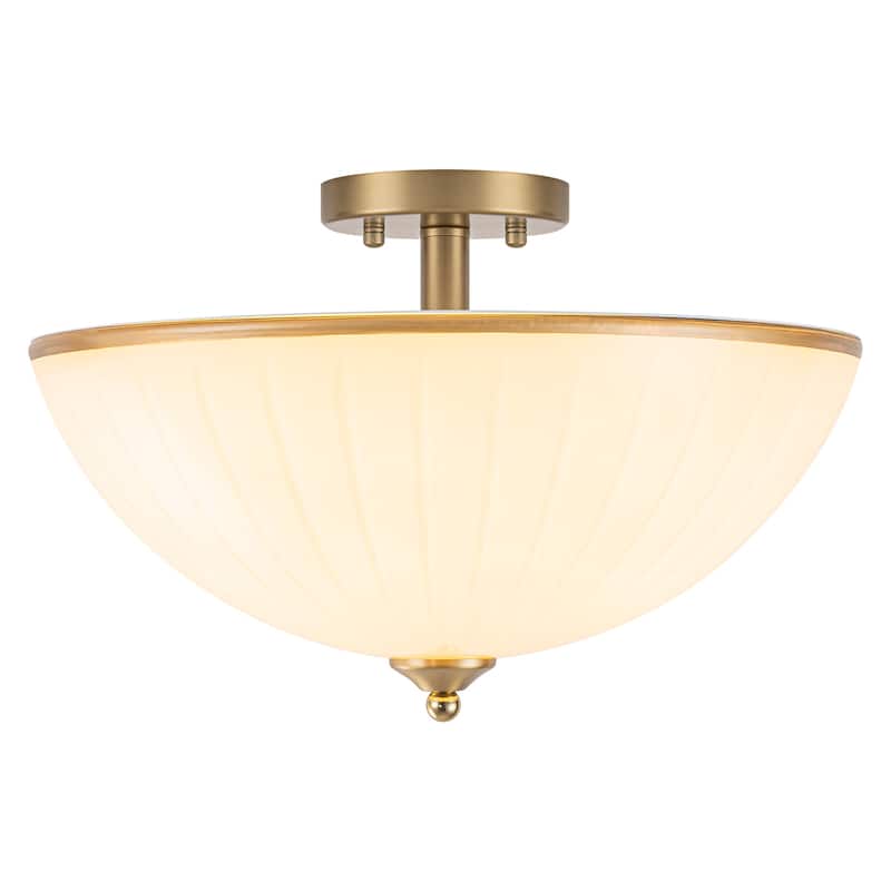 3-Light Bow-Shaped Semi-Flush Mount Ceiling Light White Glass Shade - Dia.15.55-in