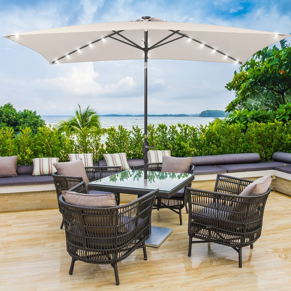 LIVOOSUN LED 10 x 6.5Ft Patio Table Umbrellas Outdoor Market Umbrella with Aluminium/Steel Pole, UV-Resistant Canopy