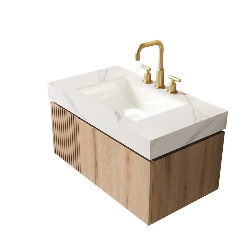 Floating Storage Bathroom Vanity with 3 Pre-drilled Faucet Holes