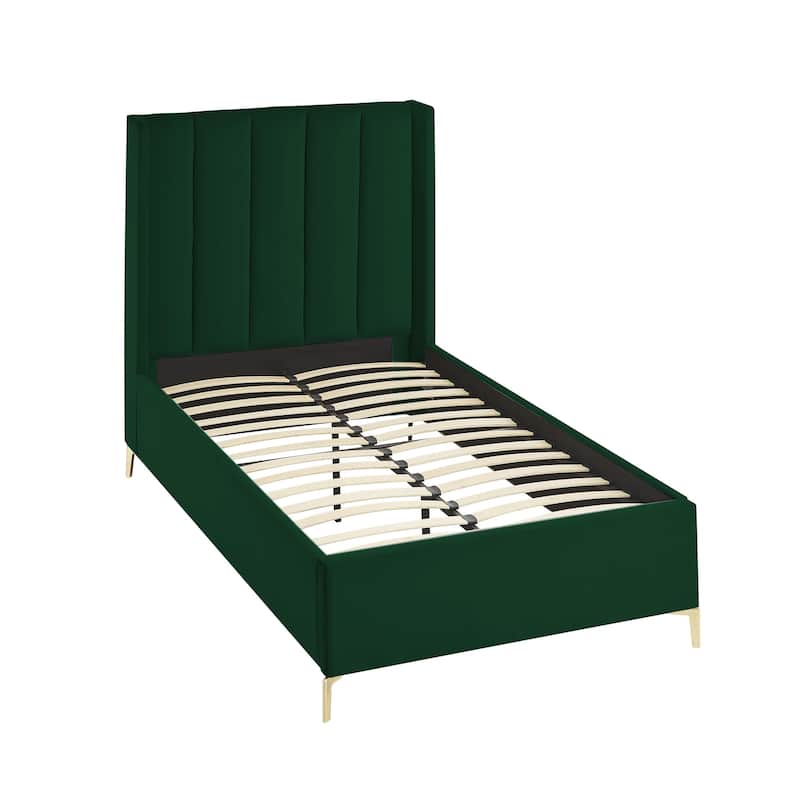 HomeRoots Green Velvet Upholstered Full Bed Frame