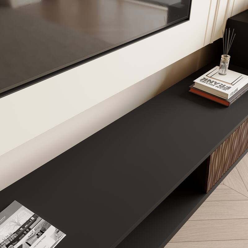 Retracted Extendable TV Stand Media Console In Stretch With 3-Drawers