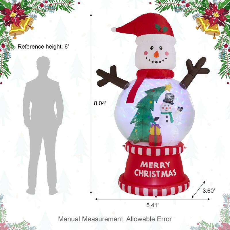 Glitzhome 8FT Lighted inflatable Snowman Globe Scene Decor