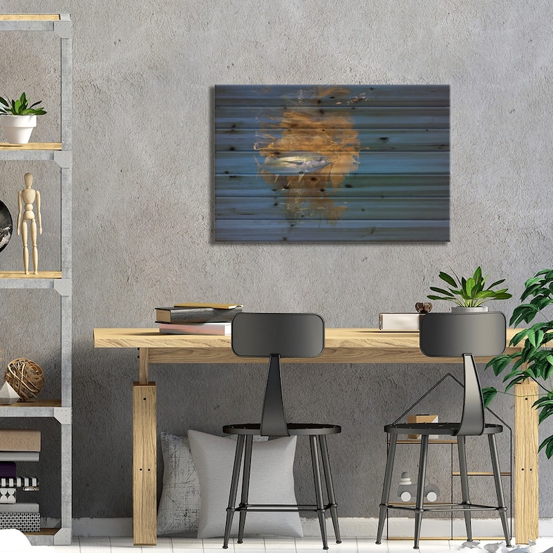 Yellowfin Tuna And Blue Marlin Beside Floating Kelp, Nine Mile Bank, San Diego, California Print On Wood by Richard Herrmann